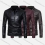 Wholesale Men's Slim Fit Stand Collar Zipper Pockets Plain Leather Jacket 612# preview