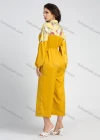 Wholesale Women's Fashion Floral Print Splicing Lantern Sleeve Zip Mock Neck Wide Leg Cropped Jumpsuit - Liuhuamall