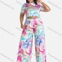 Wholesale Women's Casual Tie Dye Short Sleeve Crop Top & Wide Leg Pants 2-piece Set preview