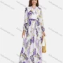 Wholesale Women's Chiffon Button Front Long Sleeve Plant & Floral Print Pleated Maxi Dress With Belt preview