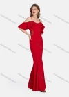 Wholesale Women's Elegant High Waist Cold Shoulder Ruffle Sleeve Evening Dress 3024# - Liuhuamall