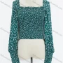 Wholesale Women's Casual Square Neck Bishop Sleeve Ditsy Floral Print Shirred Ruffle Trim Blouse preview