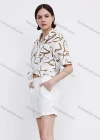 Wholesale Women's Casual Lapel Short Sleeve Floral Print Tie Front Shirt 706882# - Liuhuamall