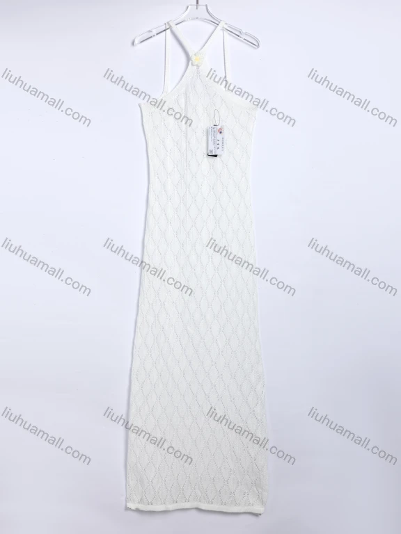Wholesale Women's Beach Hollow Knit Spaghetti Strap Maxi Dress #X119