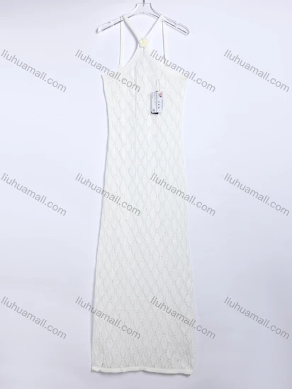 Wholesale Women's Beach Hollow Knit Spaghetti Strap Maxi Dress #X119