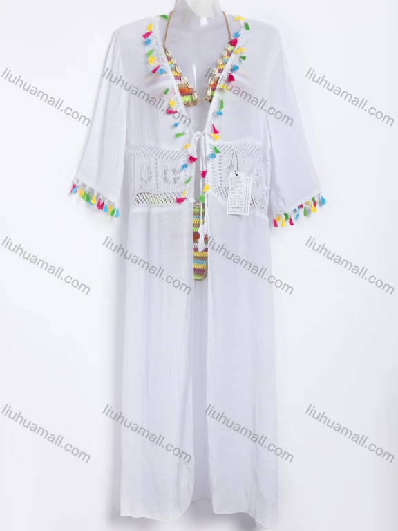 Wholesale Women's Beach Tassel Trimmed Crochet Waist Cover-up