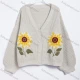 Wholesale Women's Casual Floral Embroidered V-Neck Knit Cardigan #A851 Almond White Clothing Wholesale Market Liuhua