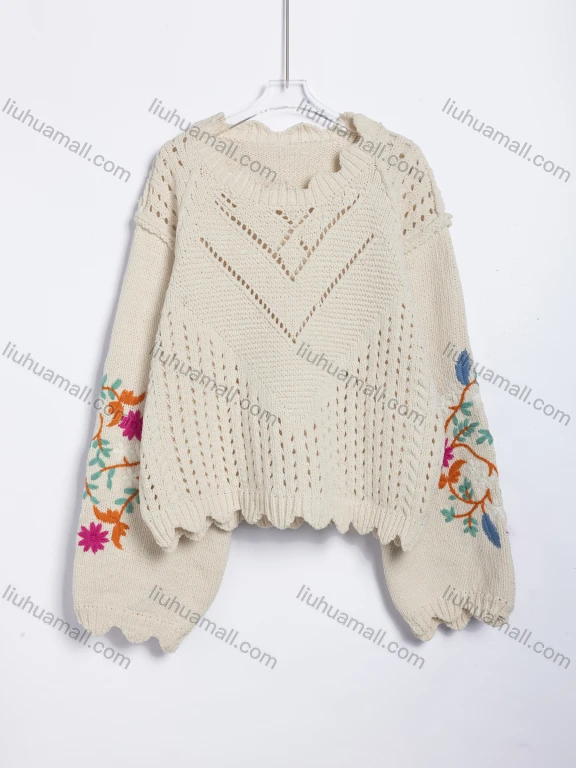 Wholesale Women's Casual Hollow Out Pointelle Knit Pullover Sweater #A831