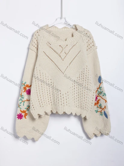 Wholesale Women's Casual Hollow Out Pointelle Knit Pullover Sweater #A831
