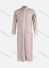 Wholesale Men's Modest Stand Collar Patch Pocket Button Front Pakistani Striped Print Middle East Ramadan Muslim Arabic Robe - Liuhuamall