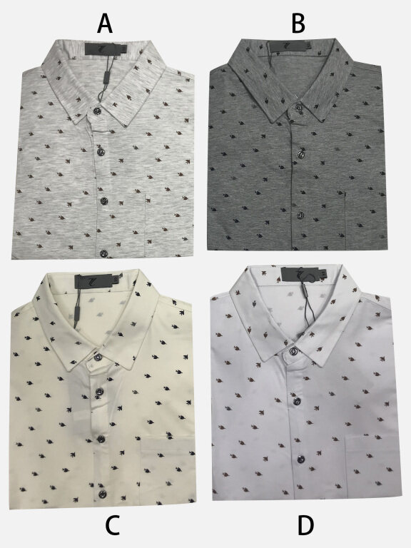 Men's Casual Button Down Allover Print Collared Short Sleeve Shirt, Clothing Wholesale Market -LIUHUA, Men, Men-s-Tops, Formal-Shirts