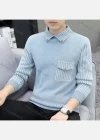 Wholesale Men's Casual Striped Turn-down Collar Long Sleeve Sweater - Liuhuamall