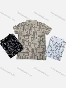 Wholesale Men's Casual 100% Cotton Allover Print Letter Short Sleeve Polo Shirt, LIUHUA CLOTHING WHOLESALE
