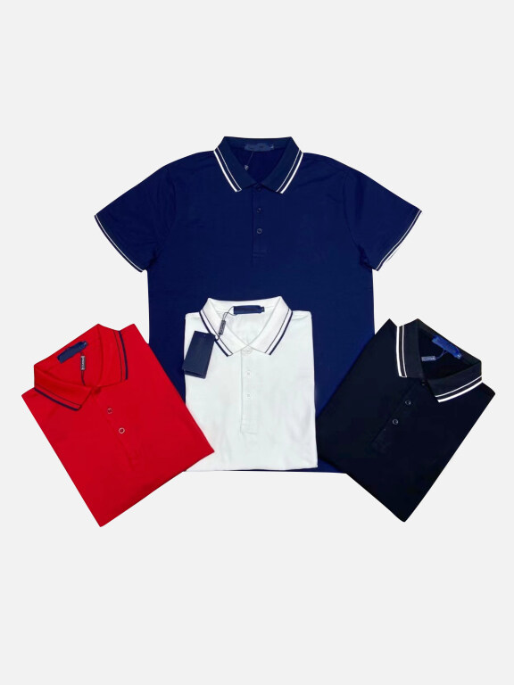 Men's Plus Size Casual Short Sleeve Striped Trim Polo Shirt, Clothing Wholesale Market -LIUHUA, Men, Men-s-Sweaters-Knits