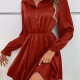 Women's Casual Plain Collared Long Sleeve Button Front Peplum Ruched Short Dress 15# Clothing Wholesale Market -LIUHUA