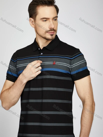 Wholesale Men's Casual Striped Short Sleeve Split Side Polo Shirt LF011#