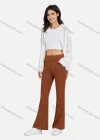 Wholesale Women's Casual Plain High Waist Flare Leg Ankle Length Pants 1365# - Liuhuamall