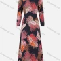 Wholesale Women's Round Neck Long Sleeve Leaf Plant Print Maxi Dress 986# preview