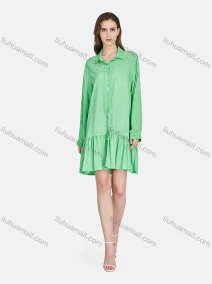 Wholesale Women's Casual Collared Long Sleeve Button Down Ruffle Hem Shirt Dress BLY1129#, LIUHUA CLOTHING WHOLESALE