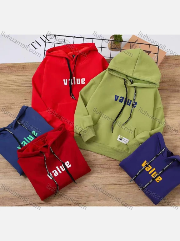 Wholesale Boy's Casual Drawstring Letter Graphic Long Sleeve Kangaroo Pocket Hoodie s2305#