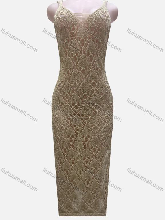 Wholesale Women's Vacation Plain Hollow Out Splicing Cover Up Tank Dress L2614#