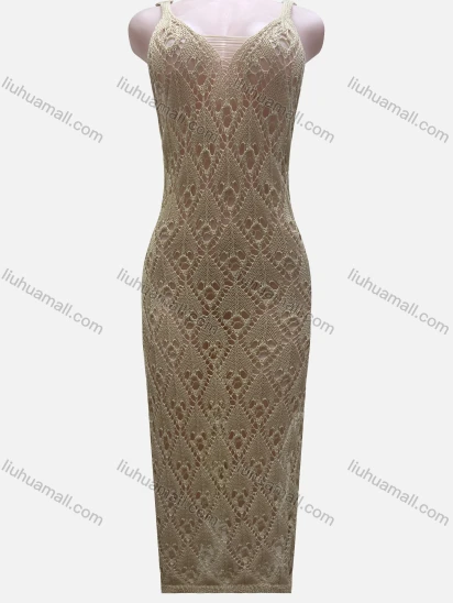 Wholesale Women's Vacation Plain Hollow Out Splicing Cover Up Tank Dress L2614#