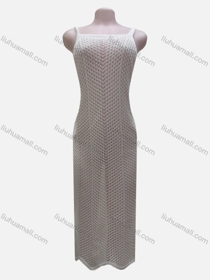 Wholesale Women's Vacation Plain Hollow Out Splicing Cover Up Tank Dress L2615#