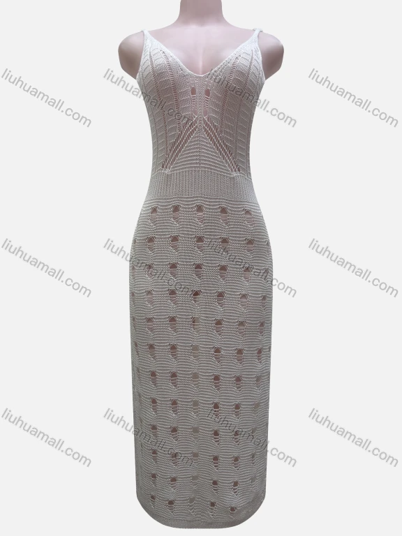 Wholesale Women's Vacation Plain Hollow Out Splicing Cover Up Tank Dress L2616#