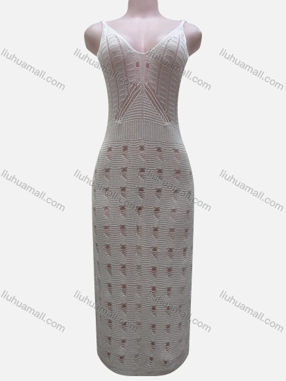 Wholesale Women's Vacation Plain Hollow Out Splicing Cover Up Tank Dress L2616#