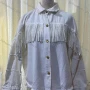 Wholesale Women's Collared Long Sleeve Button Down Rhinestone Tassel Plain Casual Overshirt Jacket preview