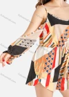 Wholesale Women's Geo Chevron Floral Tropical Striped Print Scoop Neck Cold Shoulder Poet Sleeve Cami Romper - Liuhuamall