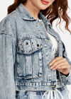 Wholesale Women's Fashion Long Sleeve Button Front Rhinestone Crop Denim Jacket - Liuhuamall