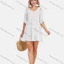 Wholesale Women's Boho Scoop Neck Tassel Eyelet Lace Ruffle Hem Bell Sleeve Mini Dress preview