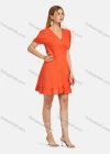 Wholesale Women's Wrap V-neck Puff Sleeve Wrap Ruffle Hem Plain Short Dress - Liuhuamall