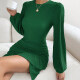Women's Glamorous Crew Neck Plain High Waist Slim Fit Pack Hip Dress Cadmium Green Clothing Wholesale Market -LIUHUA