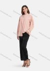 Wholesale Women's Chiffon Crew Neck Long Sleeve Button Down Ruffle Trim Plain Shirt - Liuhuamall