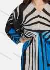 Wholesale Women's Fashion Zebra Stripe V Neck Long Sleeve High Waist Shirred Midi Dress - Liuhuamall
