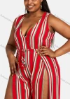 Wholesale Women's Trendy V Neck Sleeveless Striped Split Thigh Romper 27284# - Liuhuamall