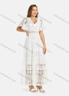 Wholesale Women's Casual Deep V Neck Circular Cap Sleeve Floral Guipure Lace Hollow Out Plain Maxi Dress - Liuhuamall