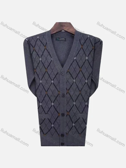 Wholesale Men's Casual V Neck Long Sleeve Argyle Print Button Down Knit Cardigans