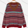 Wholesale Women's V-Neck Long Sleeve Sttiching Color Striped Knit Pullover Sweater preview