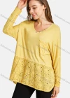Wholesale Woman's Casual Round Neck Button Decro Fake Pocket Floral Eyelet Embroidered Plain Tunic - Liuhuamall