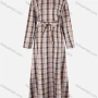 Wholesale Women's Casual Round-Neck Long Sleeve Gingham Print A-Line Maxi Dress With Belt 953-5# preview