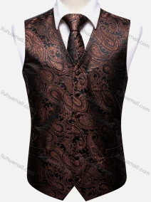 Wholesale Men's Formal Paisley Print Silky Waistcoat With Necktie 2-piece Set, LIUHUA CLOTHING WHOLESALE