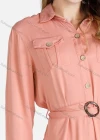 Wholesale Women's Collared Flap Pockets Button Front Long Sleeve Short Dress With Belt - Liuhuamall