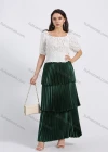 Wholesale Women's Elegant Layered Hem Plain Pleated Maxi Skirt - Liuhuamall