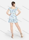Wholesale Women's Floral Print Boat Neck Puff Sleeve Crop Top & Ruffled Mini Skirt 2 Piece Set - Liuhuamall