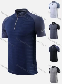 Wholesale Men's Mock Neck Half Zip Hot Stamping Letter Colorblock Workout Top 822#, LIUHUA CLOTHING WHOLESALE