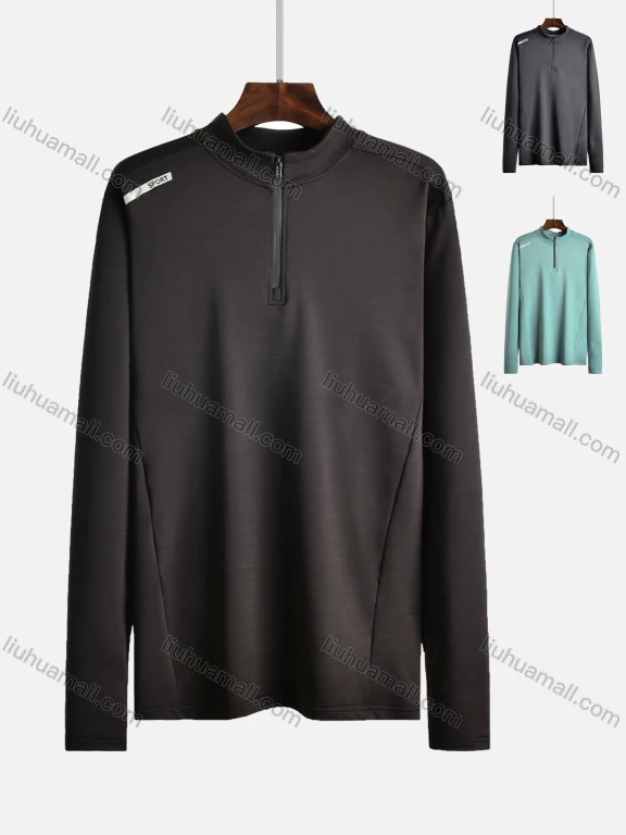 Wholesale Men's Mock Neck Long Sleeve Half Zip Plain Workout Sweatshirt 810#