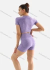 Wholesale Women's 2 Piece Workout Outfits Sports Short Sleeve Seamless Shorts Yoga Gym Activewear Set AB58# - Liuhuamall